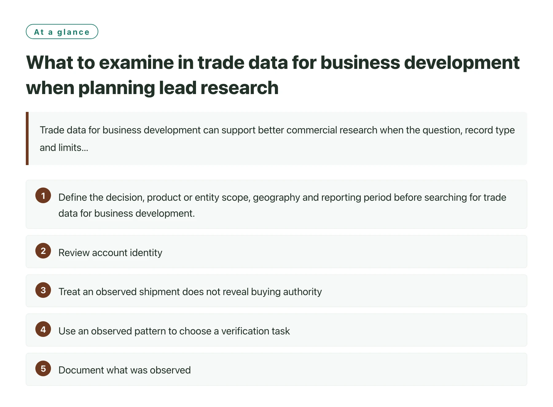 What to examine in trade data for business development when planning lead research——全文要点速览
